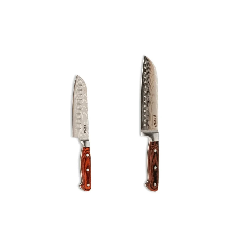 Ensemble de 2 couteaux de chef Pasoli « Santoku » - Couteaux de cuisine tranchants en acier inoxydable