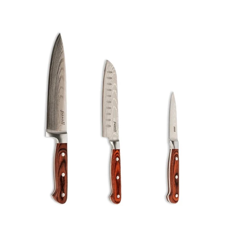Coffret de 3 couteaux de chef Pasoli « Chef » - Couteaux de cuisine tranchants en acier inoxydable