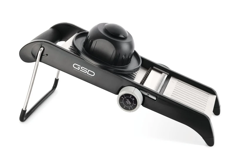 Mandoline professionnelle GSD avec inserts de coupe intégrés - lames et surface de coupe en acier inoxydable