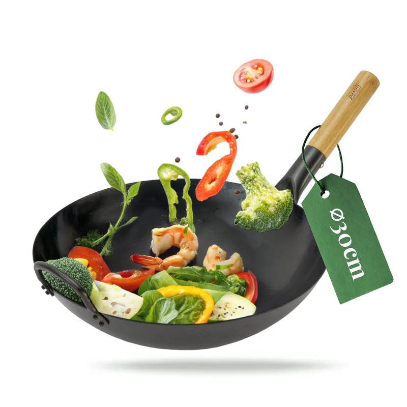 wok rond Pasoli, en acier au carbone, pour cuisinière à gaz