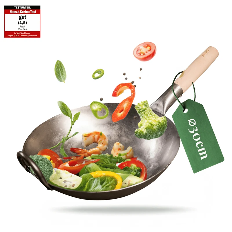 wok plat original Pasoli - wok en acier au carbone pour tous types de cuisinières