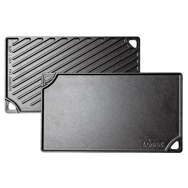 Double plaque réversible Grill & Plancha en fonte naturelle 42 × 24 cm Lodge