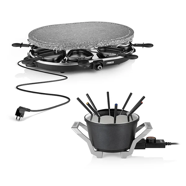 Set appareils à raclette avec pierre à cuire et à fondue 8 personnes Princess