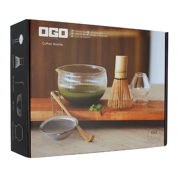 Coffret thé matcha 6 pièces en bambou et verre transparent Ogo