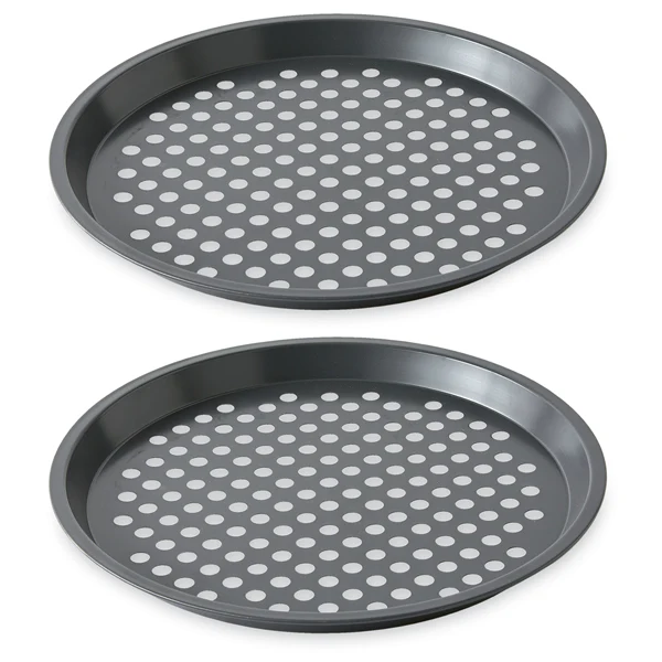 Lot 2 moules à pizza perforé en acier antiadhérent 29,5 cm Mathon