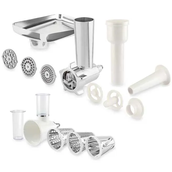Lot kit hachoir à viande et kit tranchoir et râpes pour robot pâtissier Mathon