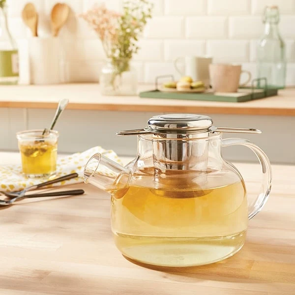 Infuseur à thé avec poignées pliables et support inox Mathon
