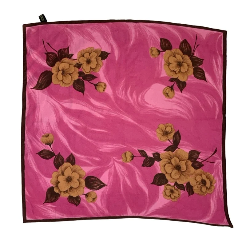 Vintage Pink Brown Floral Silk Scarf