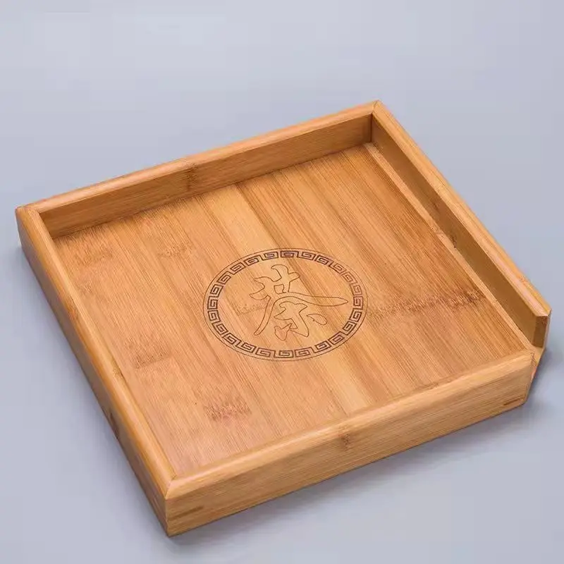 Plateau à thé en bambou carré - rangement et service réunis