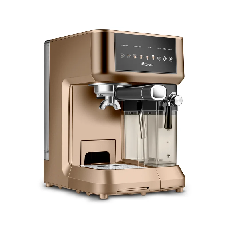 Karaca MyCaffe Barista S10 Machine à Espresso Automatique avec Réservoir à Lait Intégré – Espresso, Latte et Cappuccino – Walnut Brown