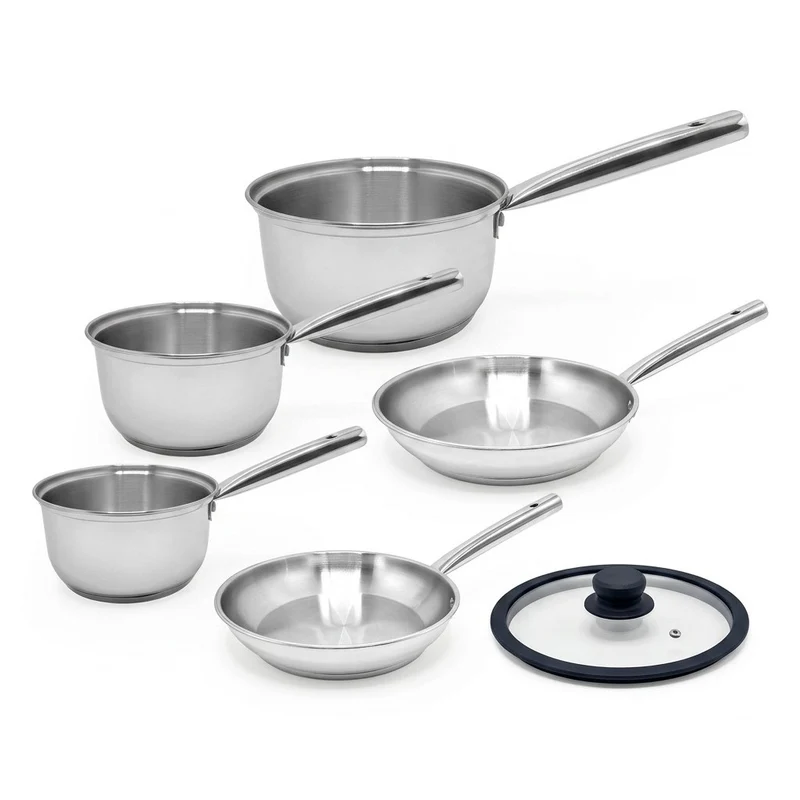 Lot de 3 casseroles 18/20 cm et 2 poêles en inox 20/24 cm avec couvercle Fackelmann Rhona