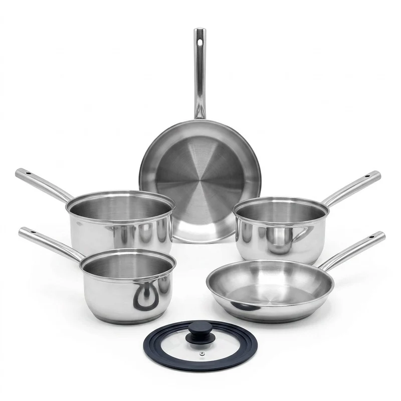 Lot de 3 casseroles 18/20/22 cm et 2 poêles en inox 24/28 cm Fackelmann Rhona