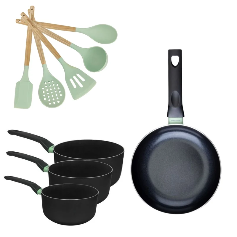 Batterie de cuisine avec 1 poêle 28 cm et 3 casseroles 16/18/20 cm et 5 ustensiles de cuisine Fackelmann Brandao Océan
