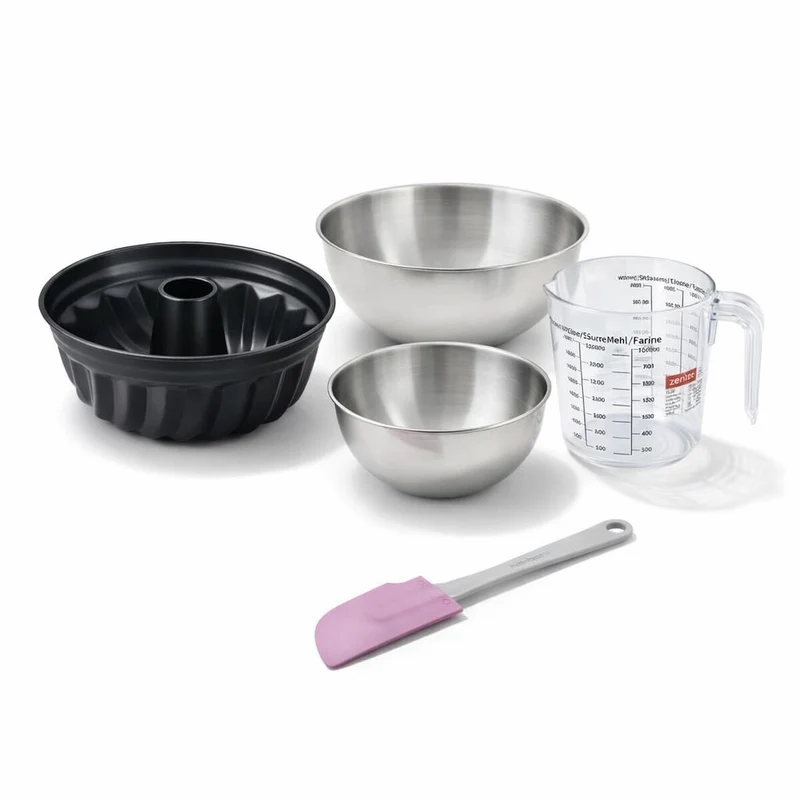 Set de 5 ustensiles de pâtisserie moule à kouglof bol à mixer verre mesureur et spatule silicone Black metallic Black mettallic Zenker Black mettallic
