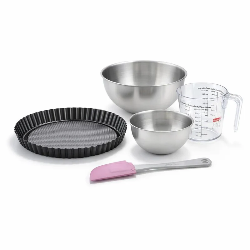 Set pâtisserie avec moule à tarte renversée 28 cm, 2 bols à mixer, verre mesureur et spatule Zenker