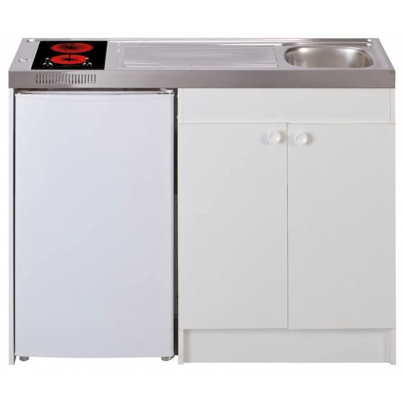 Kitchenette complète 140 cm + domino vitro + évier inox réversible + réfrigérateur top 4* 140M2P114DVMT