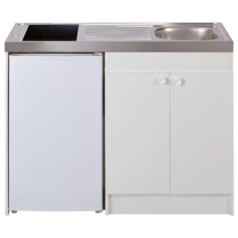 Kitchenette complète 120 cm + domino induction + évier inox réversible + réfrigérateur top 4*120M2P114DI