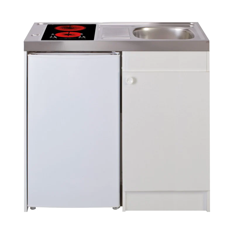 Kitchenette complète 100 cm + domino électrique avec minuteur + évier inox réversible avec réfrigérateur top 4* 100M2P114530VI