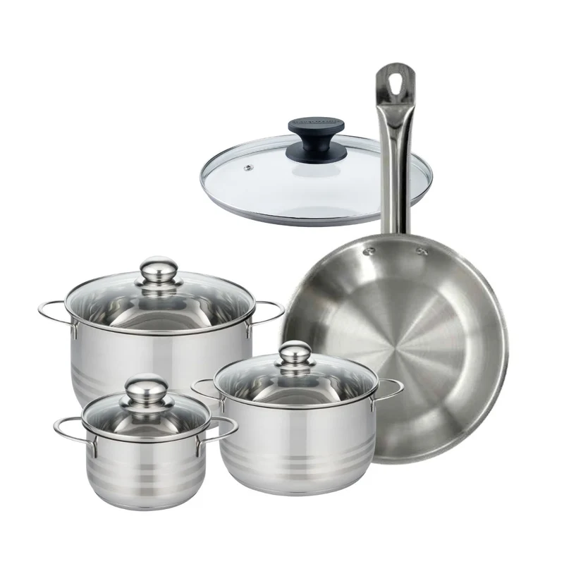 Batterie de cuisine avec 1 poêle 28 cm et 3 faitouts 20/24/16 cm sans PFAS Fackelmann Eterna Brillant avec couvercles