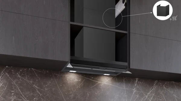 iQ500, Hotte design intégré, 60 cm, Noir avec finition en verre, Noir mat SIEMENS LJ67BDP60