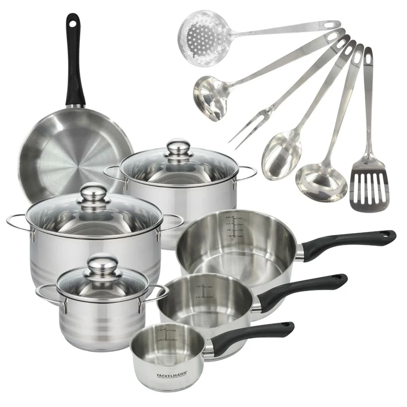 Batterie de cuisine 1 poêle 20 cm, 3 casseroles 12/16/20 cm, 3 faitouts 16/20/24 cm, 6 ustensiles Fackelmann Geneva