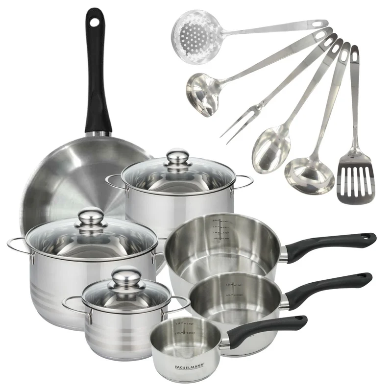 Batterie de cuisine 1 poêle 28 cm, 3 casseroles 12/16/20 cm, 3 faitouts 16/20/24 cm, 6 ustensiles Fackelmann Geneva
