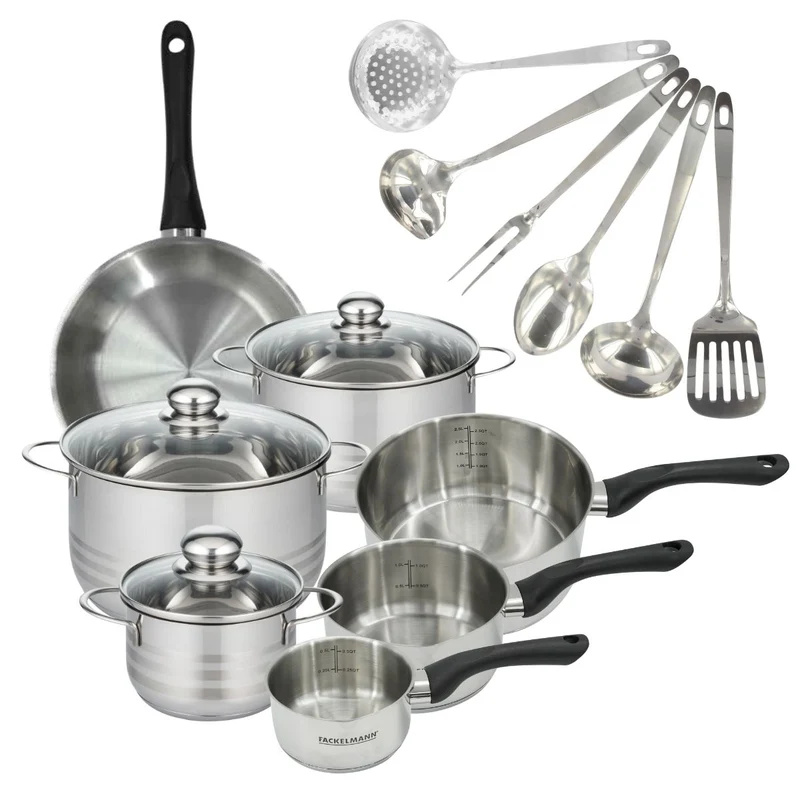 Batterie de cuisine 1 poêle 24 cm, 3 casseroles 12/16/20 cm, 3 faitouts 16/20/24 cm, 6 ustensiles Fackelmann Geneva