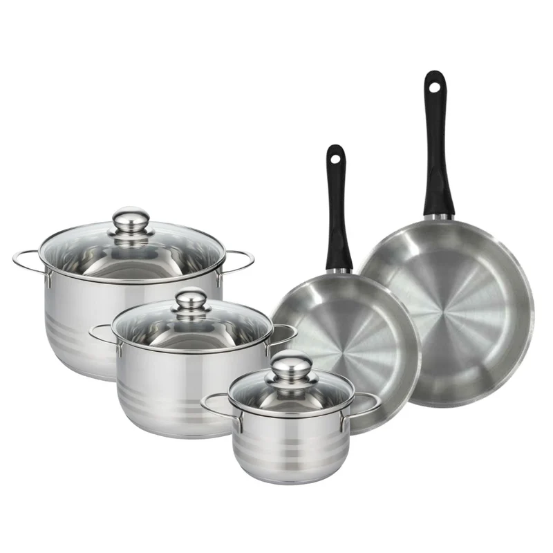 Batterie de cuisine avec 2 poêles 20/24 cm et 3 faitouts 16/20/24 cm sans PFAS Fackelmann Généva Brillant