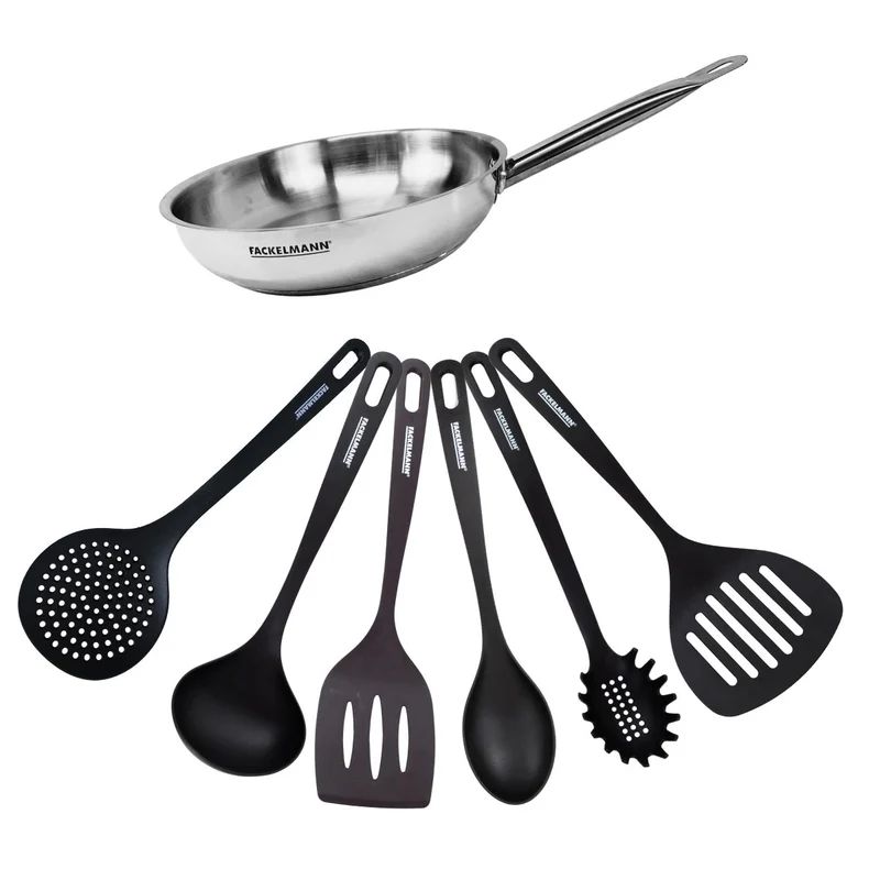Set de 1 poêle 24 cm en inox et 6 ustensiles Fackelmann Eterna