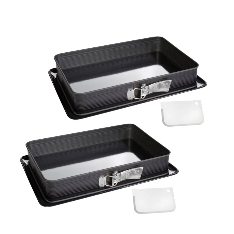 Ensemble de 2 Moules à charnière rectangulaire en acier émaillé et sa spatule 42 x 29 cm Zenker Deluxe
