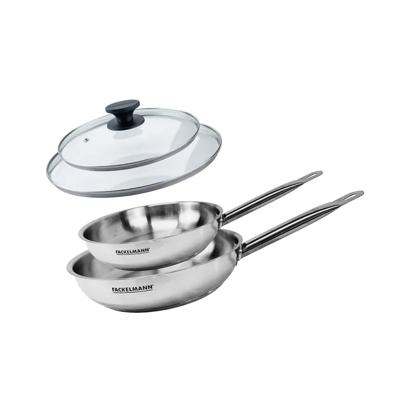 Set de 2 poêles 24 et 28 cm en inox et 2 couvercles en verre Fackelmann Eterna