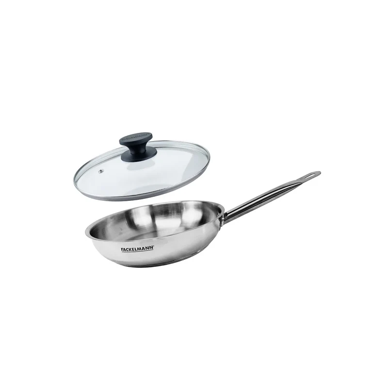 Set de 1 poêle de 24 cm en inox et couvercle en verre Fackelmann Eterna