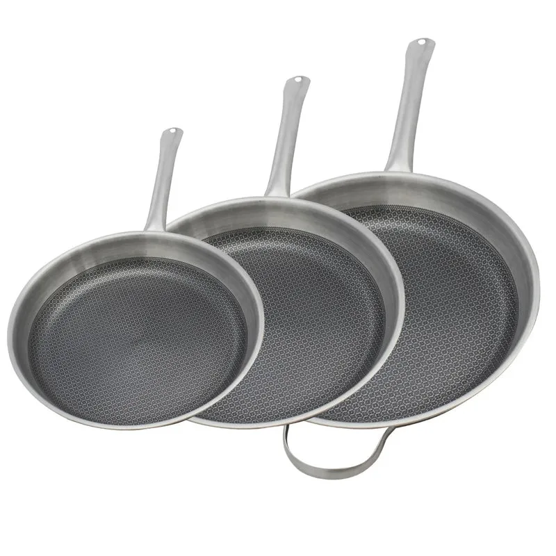 Set de 3 poêles de cuisson 24/28/32 cm en acier inoxydable avec 3 ustensiles de cuisson sans PFAS Elo Relief Solution