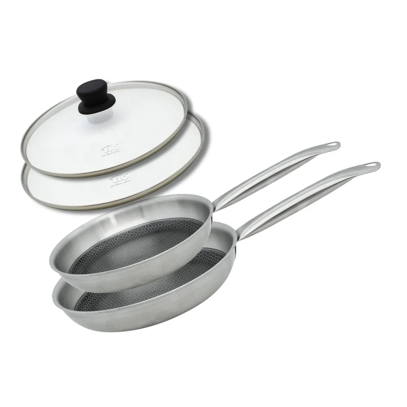 Lot de 2 poêles de cuisson 24/28 cm en acier inoxydable avec 2 couvercles Elo Relief Solution avec couvercles