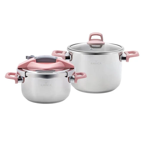 Ensemble d'autocuiseurs Karaca Perfect 4 + 6 L, rose