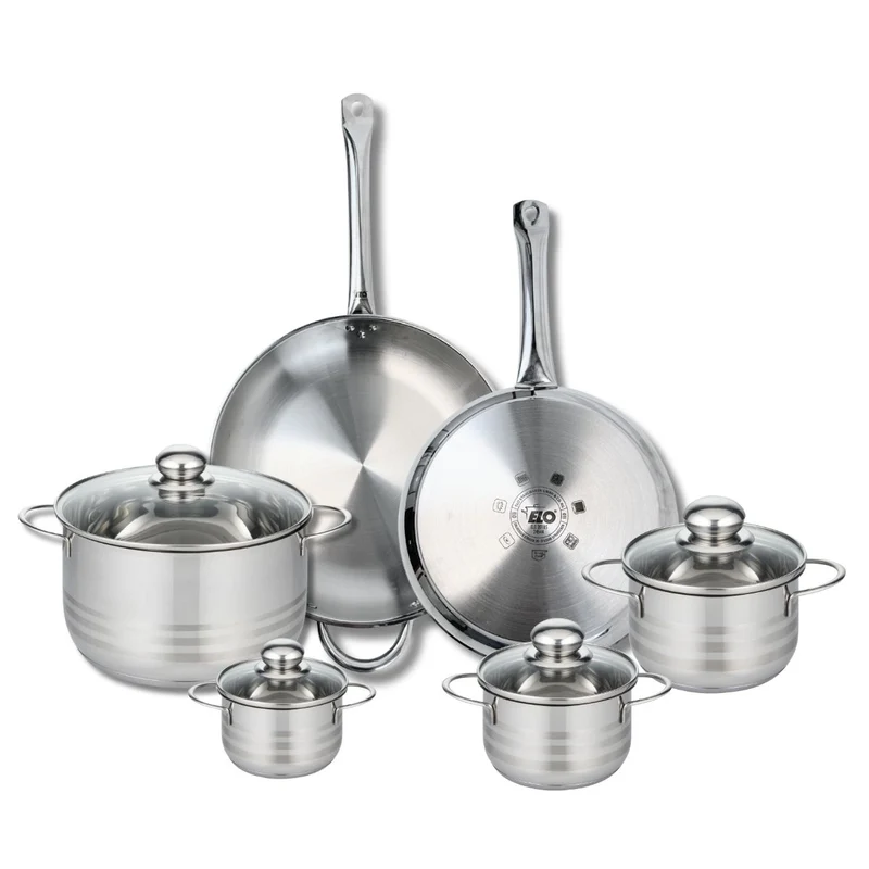 Ensemble de 2 Poêles de cuisson 28 et 32 cm et 4 faitouts 12, 14, 16 et 24 cm Elo Profi Brillant