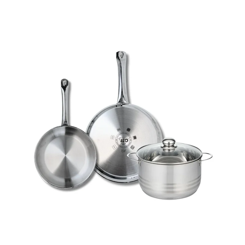 Ensemble de 2 Poêles de cuisson 24 et 28 cm et 1 faitout 20 cm Elo Profi Brillant