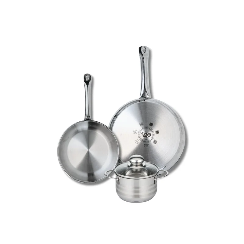 Ensemble de 2 Poêles de cuisson 24 et 28 cm et 1 faitout 14 cm Elo Profi Brillant