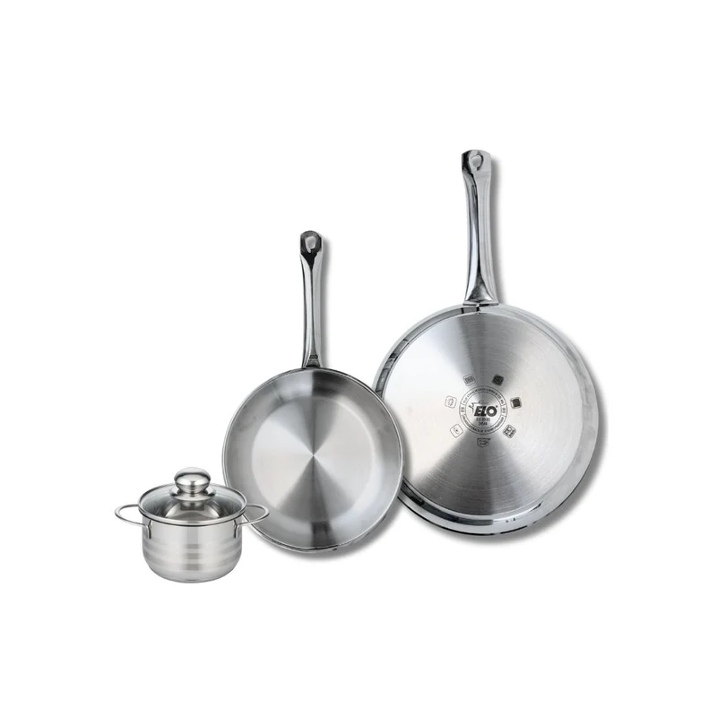 Ensemble de 2 Poêles de cuisson 24 et 28 cm et 1 faitout 12 cm Elo Profi Brillant