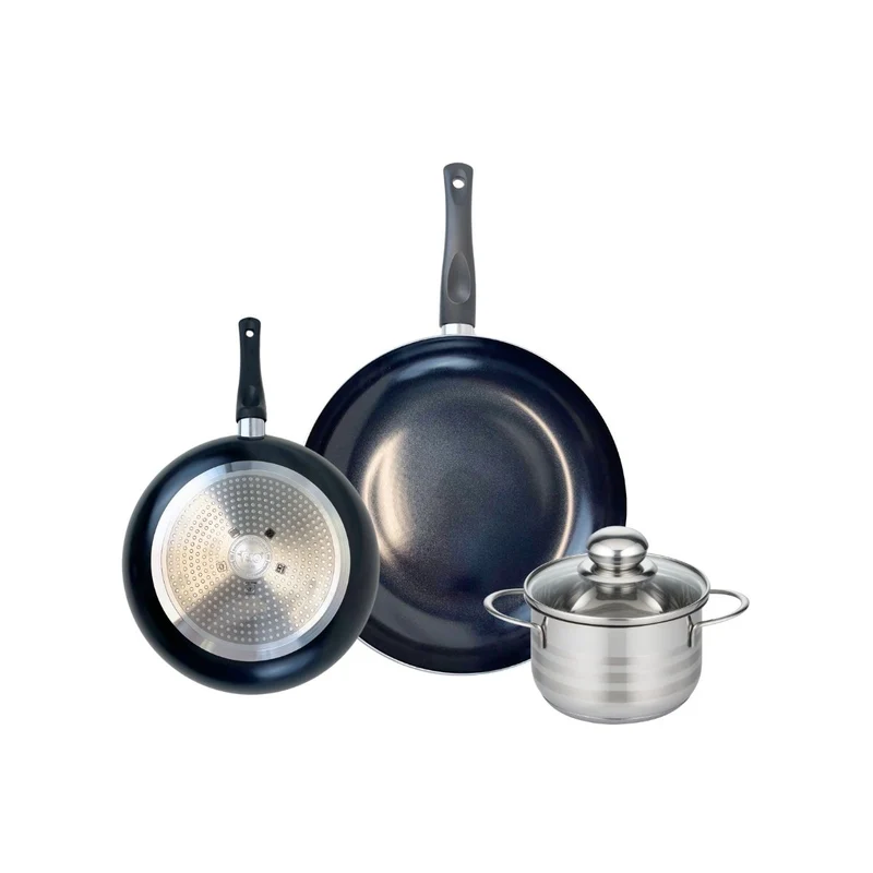Ensemble de 2 Poêles de cuisson 24 et 32 cm et 1 faitout 16 cm Elo Prima Brillant