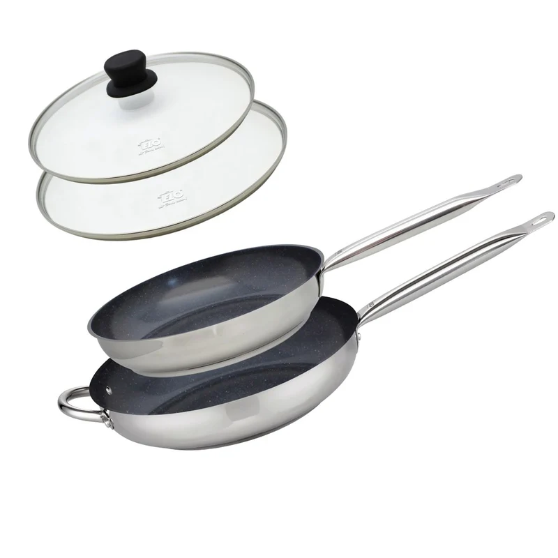 Set de 2 Poêles 28 et 32 cm céramique sans PFAS et 2 couvercles en verre Profi Therm Platinum Elo