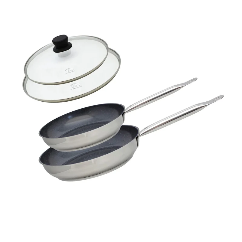 Set de 2 Poêles 24 et 28 cm céramique sans PFAS et 2 couvercles en verre Profi Therm Platinum Elo