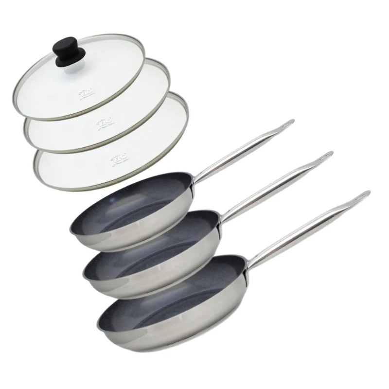 Set de 3 Poêles 24, 28 et 32 cm céramique sans PFAS et 3 couvercles Profi Therm Platinum Elo