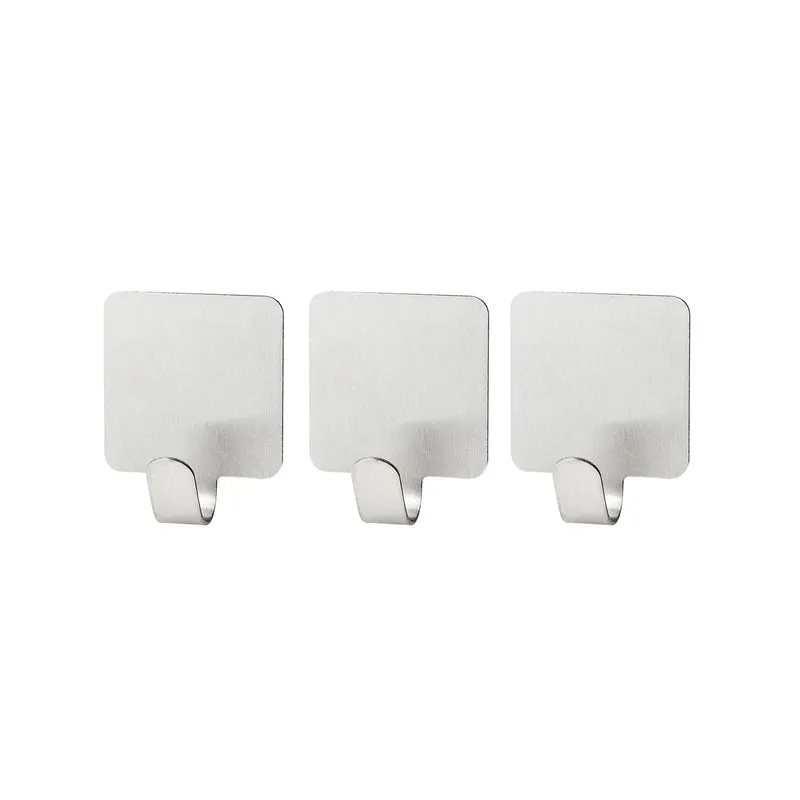 Lot de 3 crochets adhésifs carrés en acier inoxydable Fackelmann Tecno