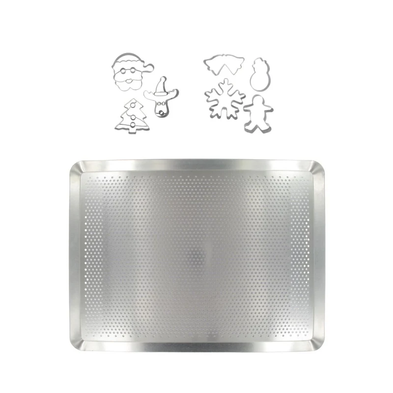 Plaque de cuisson four microperforée de 40 x 30 cm et 7 emporte-pièces de Noël inox Zenker Noël