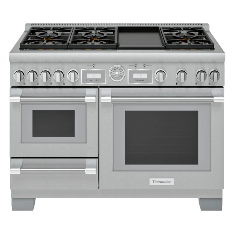 Cuisinière double biénergie 48 po, 1,6 pi³ / 4,9 pi³ Inox avec Convection véritable, Wi-Fi et plaque de cuisson intégrée - Série Professional