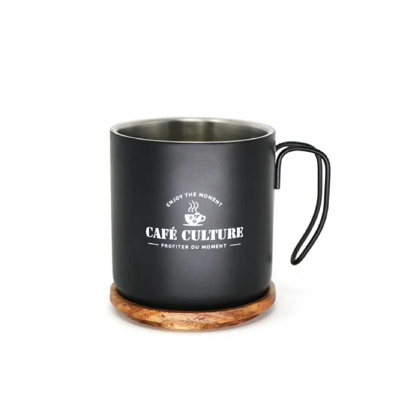 Tasse noire à double paroi avec couvercle Café Culture