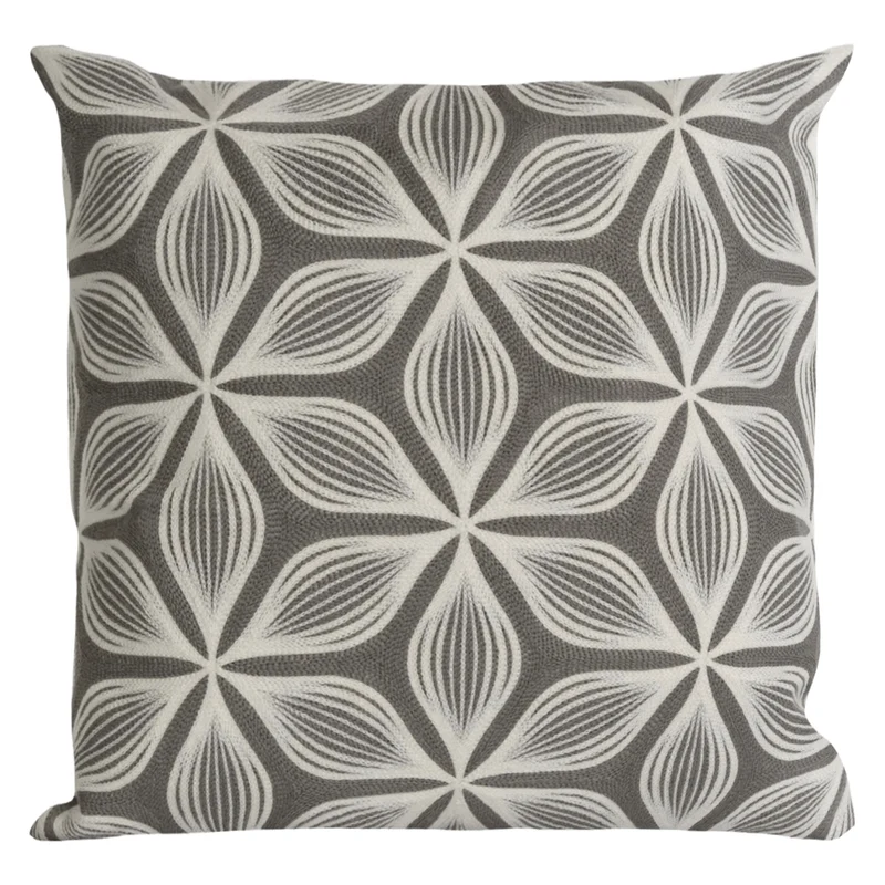 Coussin 18 x 18 po en acrylique brodé gris taupe - Ida