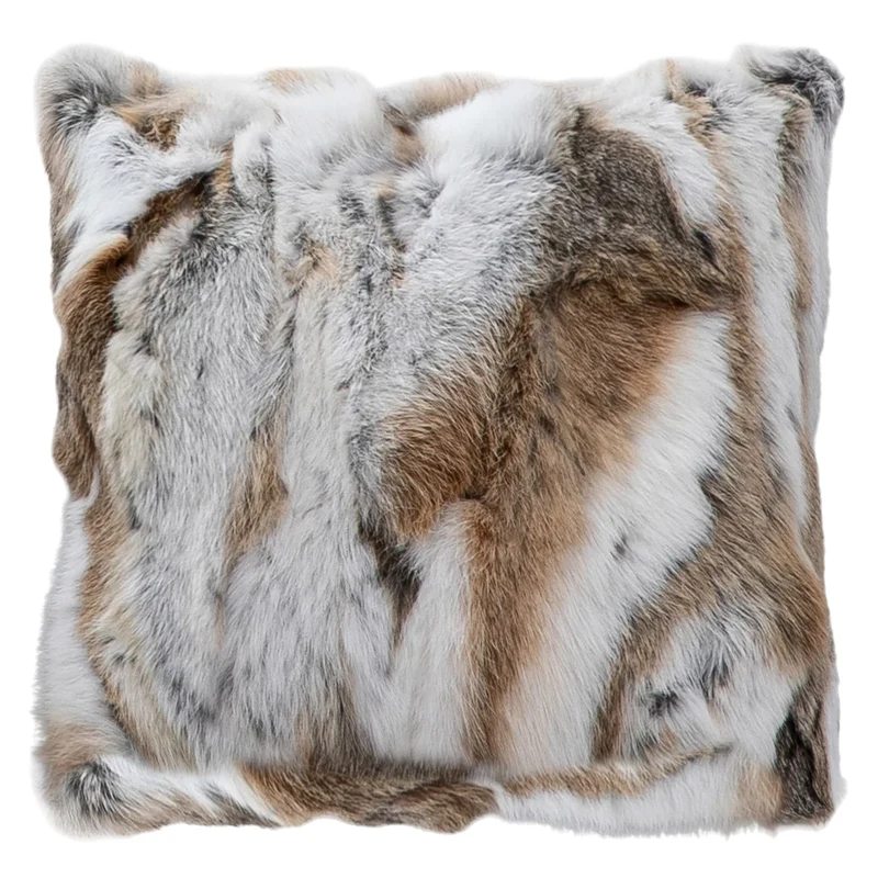 Coussin 18 x 18 po en véritable fourrure de lapin - Mira