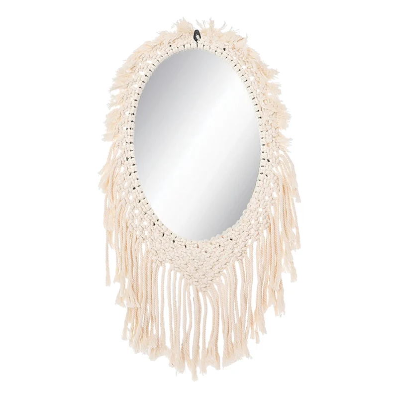 Miroir avec une bordure en macramé crème - Zouk